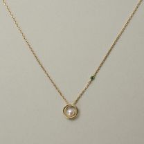 K10YG AKOYA pearl & emerald necklace