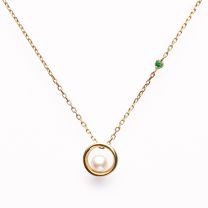 K10YG AKOYA pearl & emerald necklace